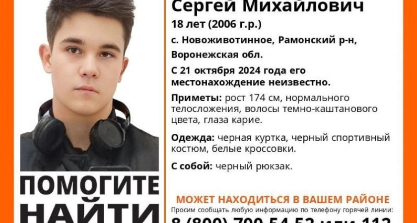 В Воронежской области уже неделю ищут пропавшего 18-летнего студента