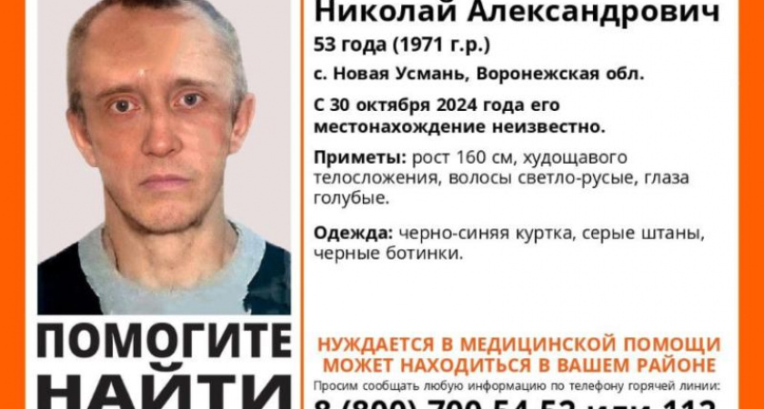 В Новой Усмани пропал 53-летний мужчина, нуждающийся в медпомощи