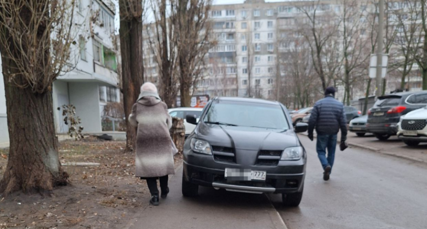 Воронежец припарковал Mitsubishi на тротуаре и вынудил пешеходов выйти на дорогу