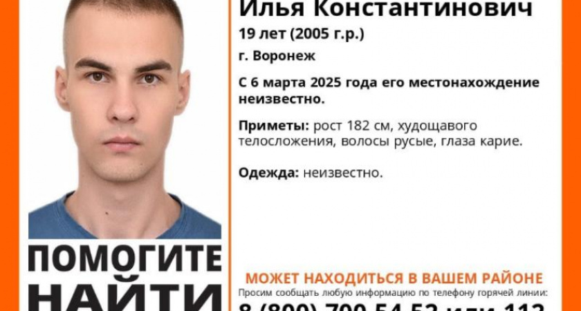 В Воронеже ищут пропавшего 19-летнего Илью Здоровцева
