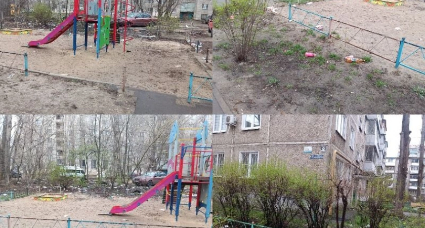 Фото к статье: Детская площадка в Воронеже превратилась в свалку бытовых отходов
