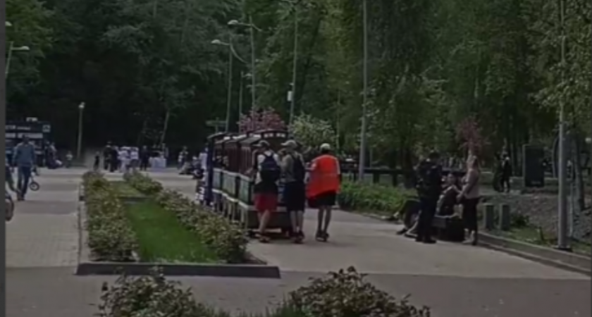 Дети на самокатах зацепились за детский паровозик в Центральном парке Воронежа