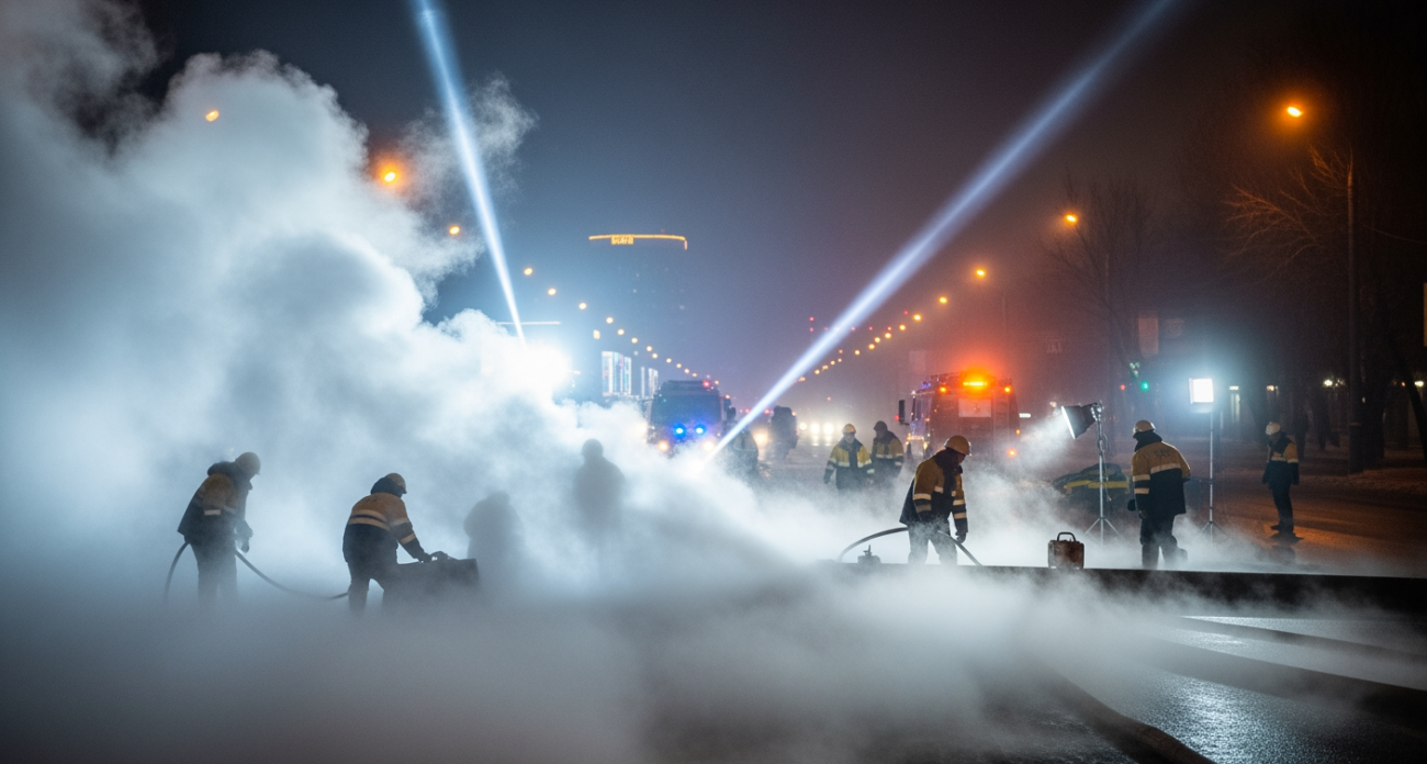 Проспект окутало белым паром: 6 улиц Воронежа останутся без воды после прорыва трубы