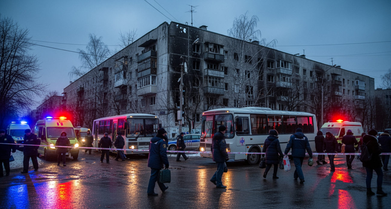Два автобуса эвакуируют жильцов на Левом берегу Воронежа после ночного прилёта