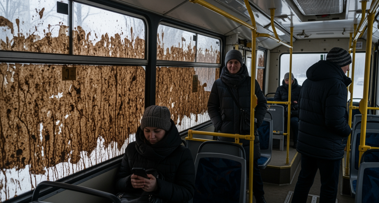 Автобус № 90 покрыли грязью настолько, что пассажиры играют в «Угадай остановку»