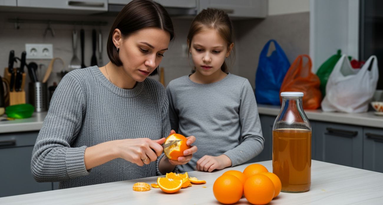 Натуральное средство для уборки из мандариновых корок и уксуса. Как приготовить